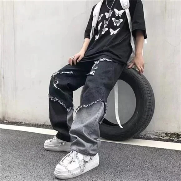 Korean Fashion  Ripped Jeans Pants Men Broken Holes Trousers Casual Soft - Picture 7 of 7